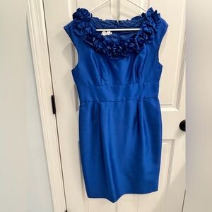 London Times Royal Blue Floral Neck Midi Dress sz 10